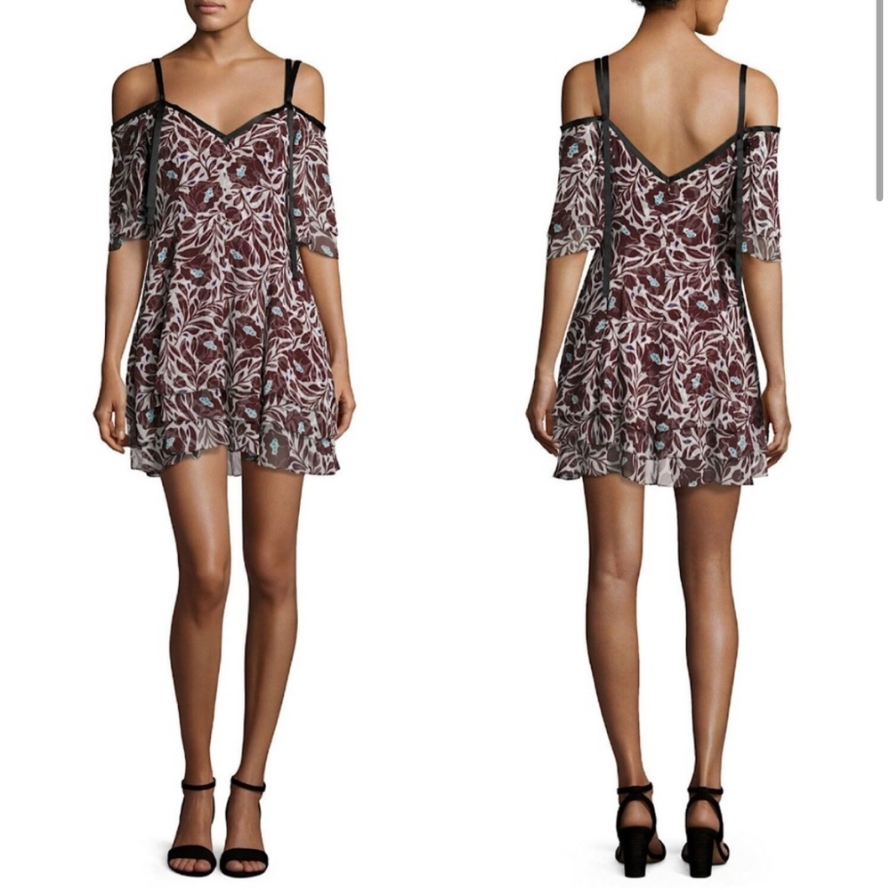 Cinq a Sept Maroon Silk Floral Dress 0
